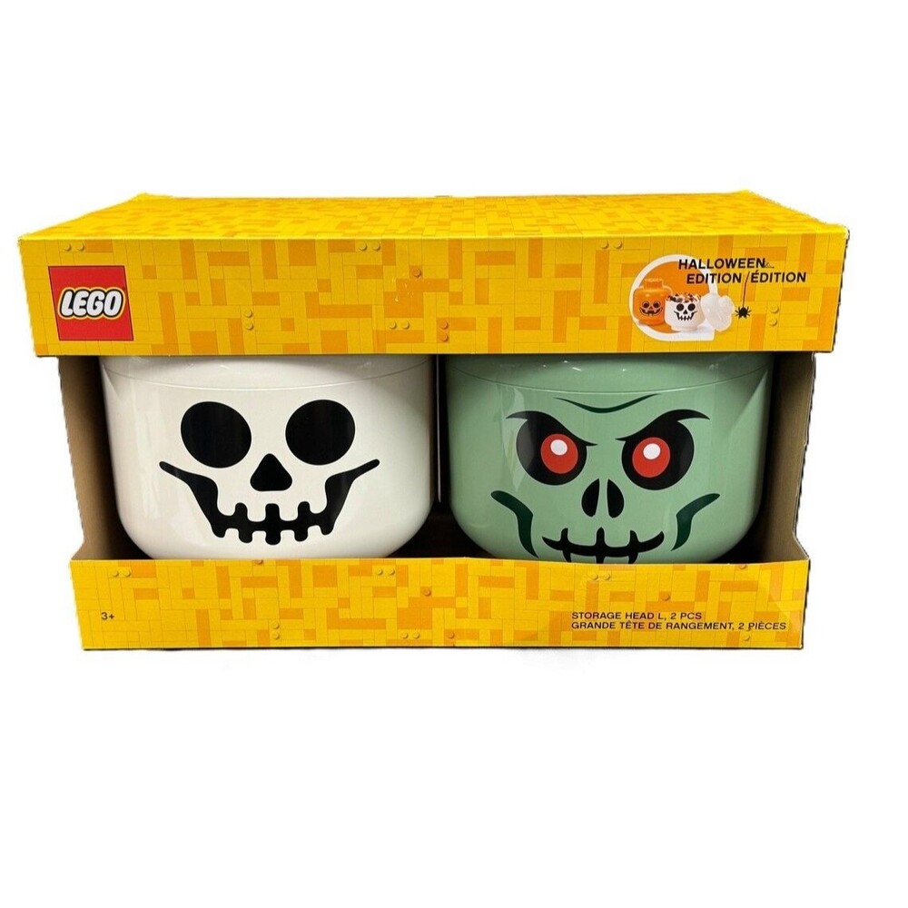 Lego Halloween Edition Large 2 Piece Set Zombie & Skeleton Storage Heads